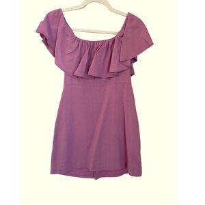 Free People XS Girl Crush Ruffle Off Shoulder Linen Blend Mini Dress Purple
